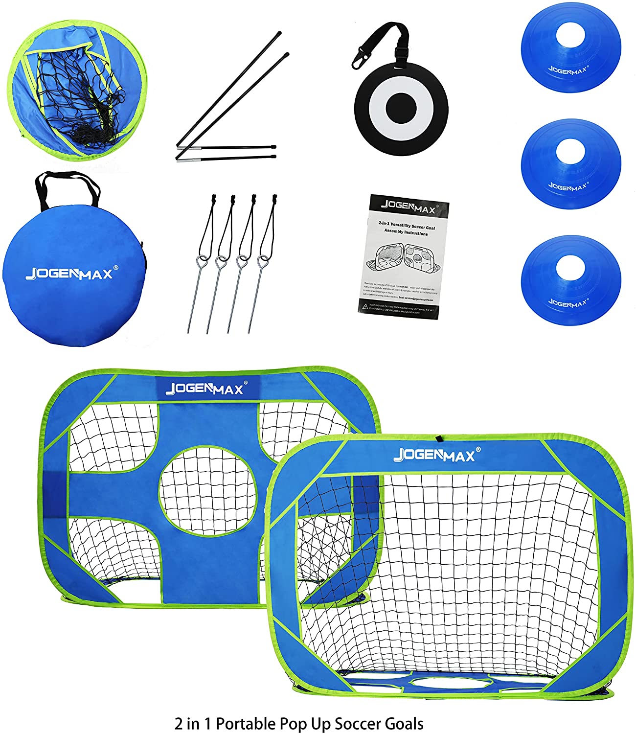 JOGENMAX Kids Soccer Goal- 2 in 1 Portable Pop Up Soccer Goals Nets for Backyard,Target Soccer net Shooting Training Equipment for Kids.