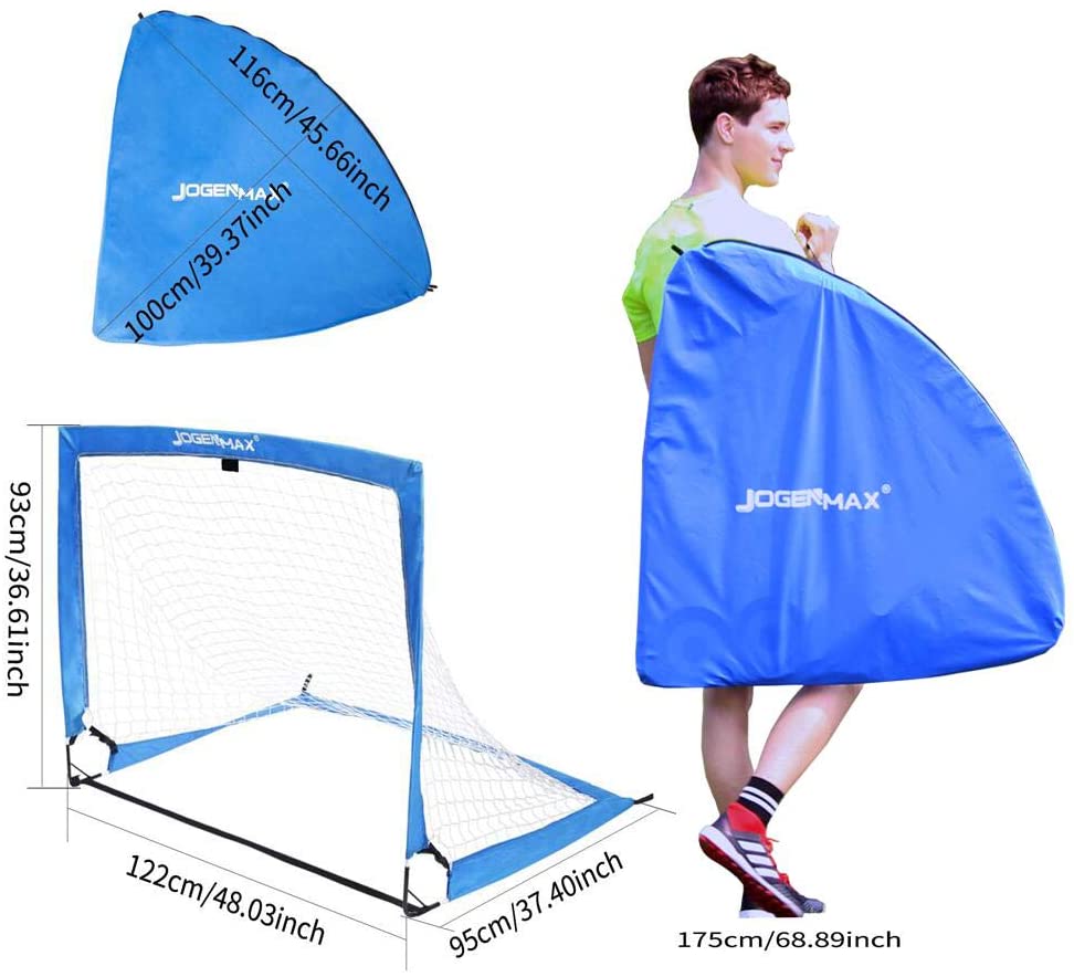 JOGENMAX Portable Soccer Goal, Pop Up Goal Nets with Aim Target,Set of 2, with Agility Training Cones,Led Lights and Carry Case Gift for Kids Teen Boy & Adults Size 4‘X3’X3‘